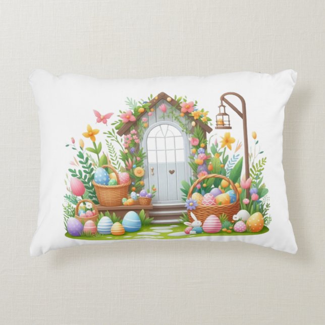 Easter Accent Pillow – Bunny & Egg Spring Décor (Front)