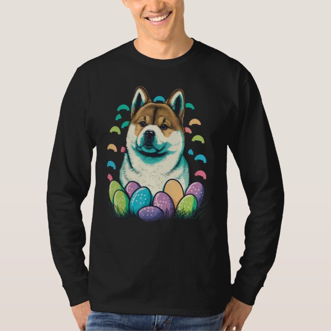 Easter Akita Inu Bunny Eggs Dog on Easter Akita In T-Shirt (Front)