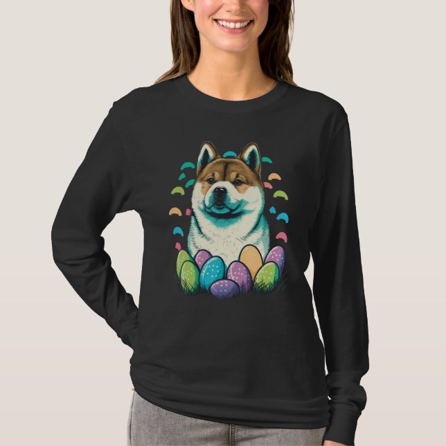Easter Akita Inu Bunny Eggs Dog on Easter Akita In T-Shirt (Front)