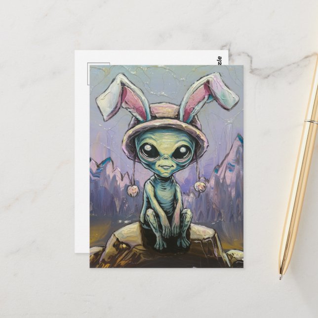 Easter Alien Postcard (Front/Back In Situ)