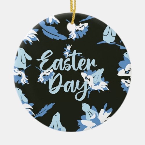 Easter and Floral Rabbit Ceramic Ornament