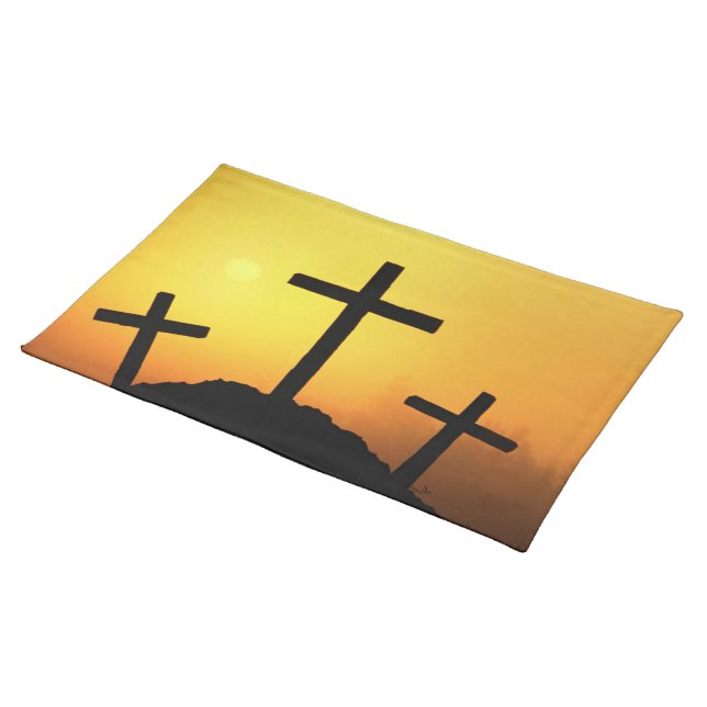 Easter and Palm Sunday Crosses and Scenes Cloth Placemat (On Table)