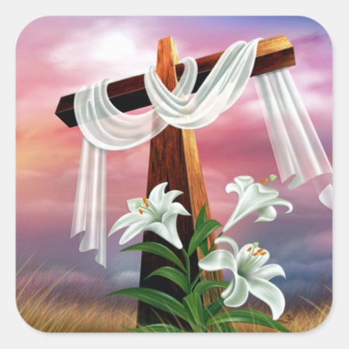 Easter and Palm Sunday Crosses and Scenes Square Sticker