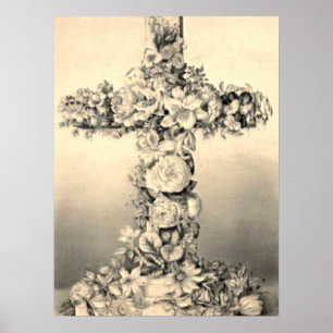 Easter and Palm Sunday Floral Cross Poster