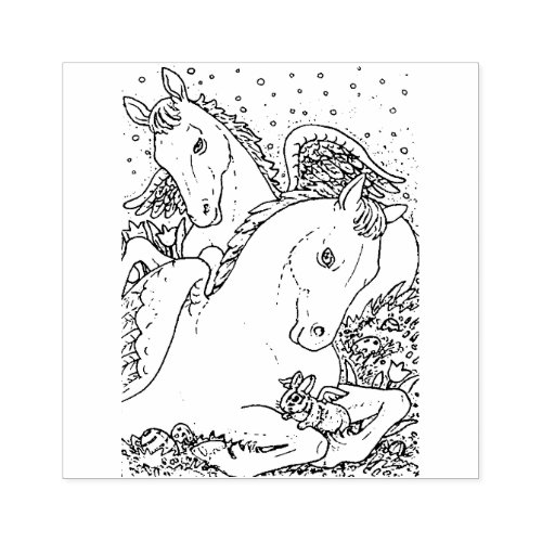 EASTER ANGEL PONIES  BUNNY SPRING HORSE FEATHERS RUBBER STAMP