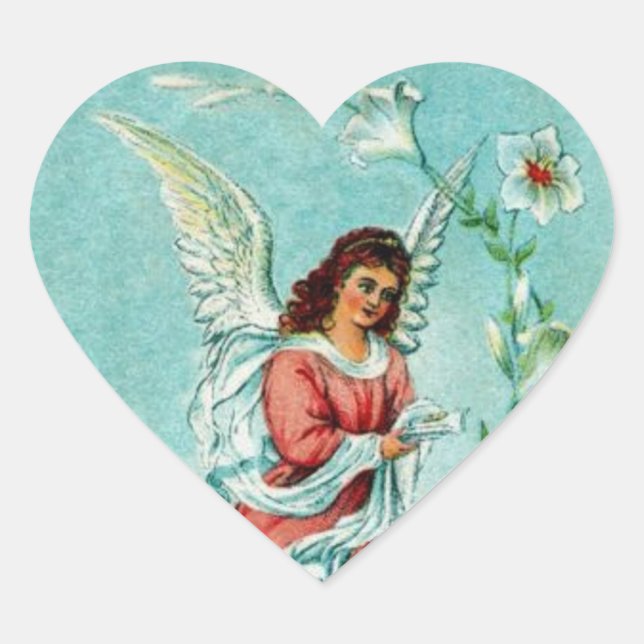 Easter Angel With Flowers Heart Sticker (Front)