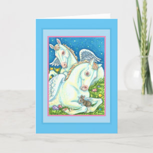 EASTER ANGELS, WHITE PONIES, BUNNIES AND EGGS Cute Holiday Card