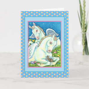 EASTER ANGELS, WHITE PONIES, BUNNIES AND EGGS Cute Holiday Card
