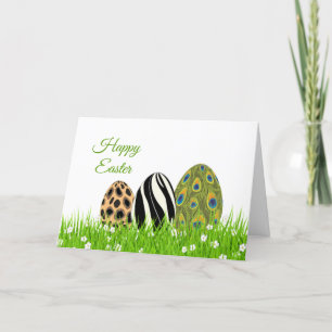 Easter Animal Print Feathers Eggs Holiday Card
