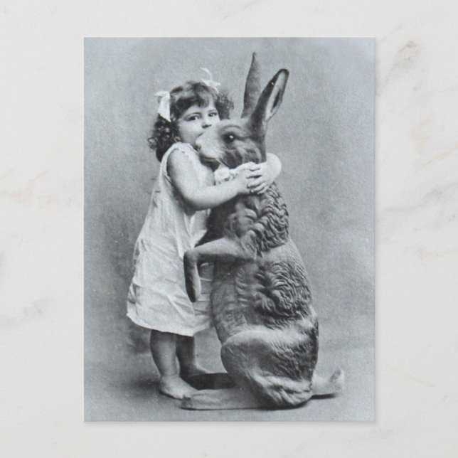 Easter Antique Post Card Girl Love Bunny (Front)