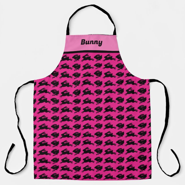 Easter Apron Pink with Black Bunnies Personalized (Front)