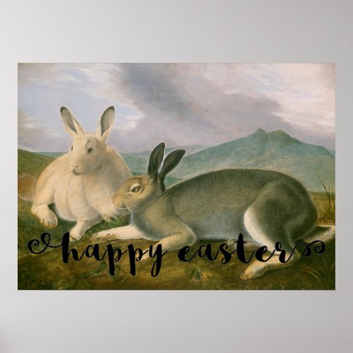 Easter Arctic Hares Couple Landscape Watercolor Poster