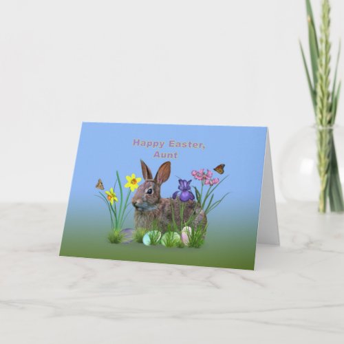 Easter Aunt  Flowers Eggs and Rabbi Holiday Card