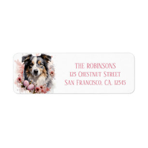 Easter Australian Shepherd Eggs and Flowers -   Label
