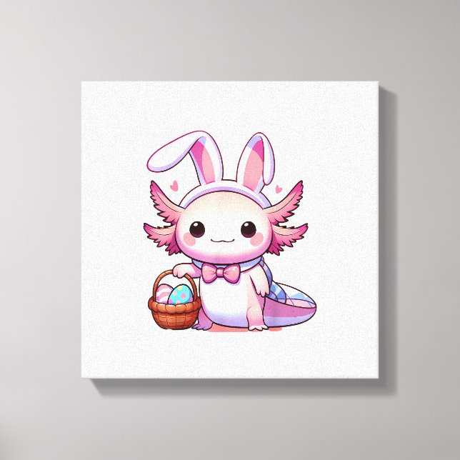 Easter Axolotl Bunny Ears Eggs T-Shirt Canvas Print (Front)