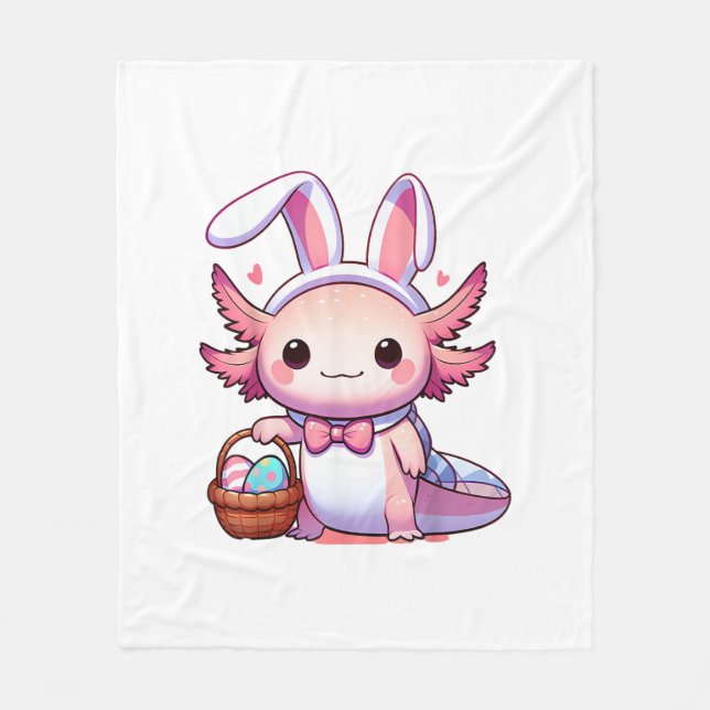 Easter Axolotl Bunny Ears Eggs T-Shirt Fleece Blanket (Front)