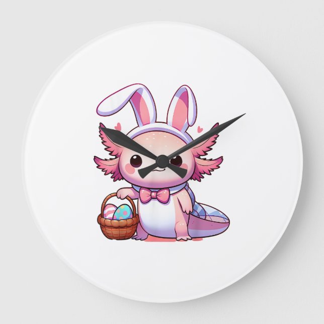 Easter Axolotl Bunny Ears Eggs T-Shirt Large Clock (Front)