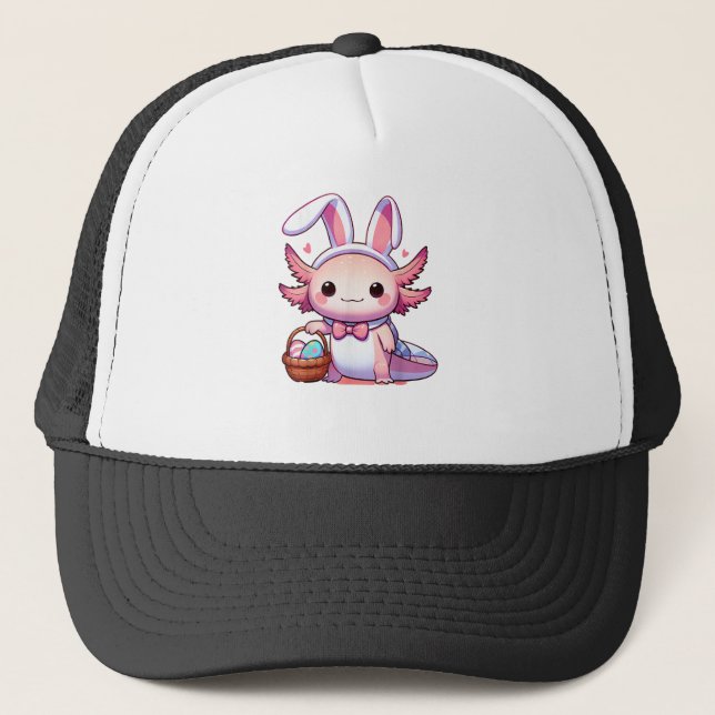 Easter Axolotl Bunny Ears Eggs T-Shirt Trucker Hat (Front)