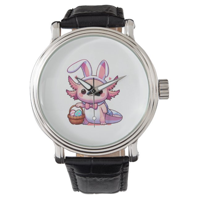Easter Axolotl Bunny Ears Eggs T-Shirt Watch (Front)