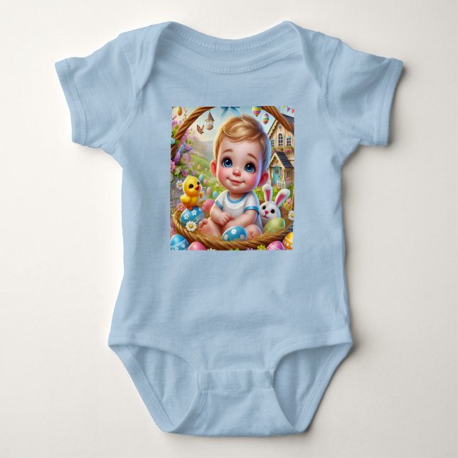 EASTER BABY BOY Bunny and Chick ~  Baby Bodysuit (Front)