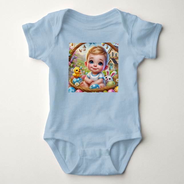 EASTER BABY BOY Bunny and Chick ~  Bodysuit (Front)