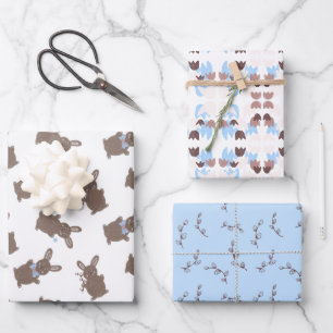 Easter Baby Boy Bunny Floral Wrapping Paper Sheets