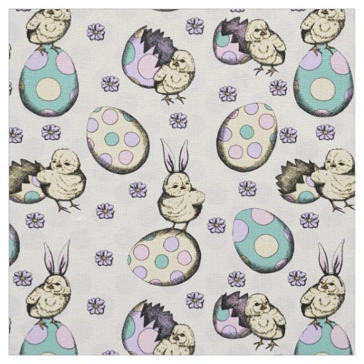 Easter Baby Chicks, Polka Dot Eggs & Flowers Fabric