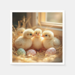 Easter Baby Chicks With Gingham Eggs Napkins
