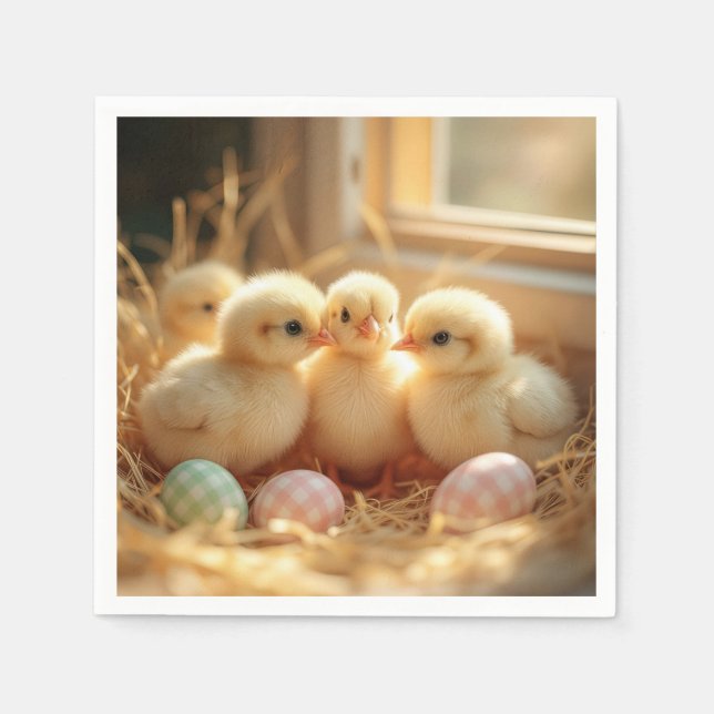 Easter Baby Chicks With Gingham Eggs Napkins (Front)