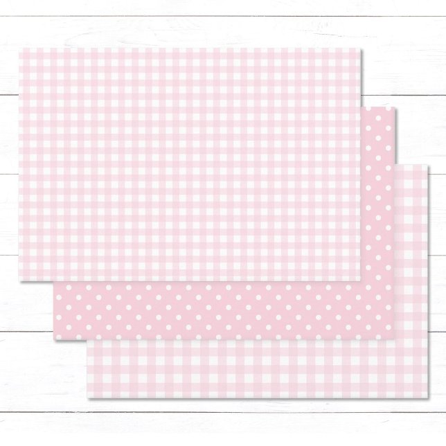 Easter Baby Pink Gingham and Polka Dots Wrapping Paper Sheets (Cute baby pink gingham checks and white polka dots wrapping paper sheets for baby showers, birthdays)