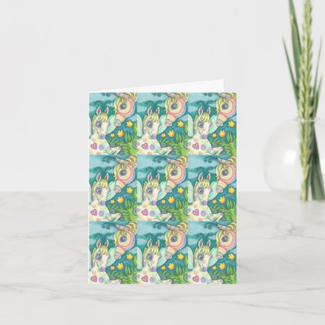 EASTER BABY, SPRING PONY FAIRY GREETING CARD Verse (Front)