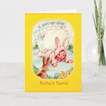Easter ~ Baby's First Dressed In Bunny Costume Car Holiday Card by MagnoliaVintage at Zazzle