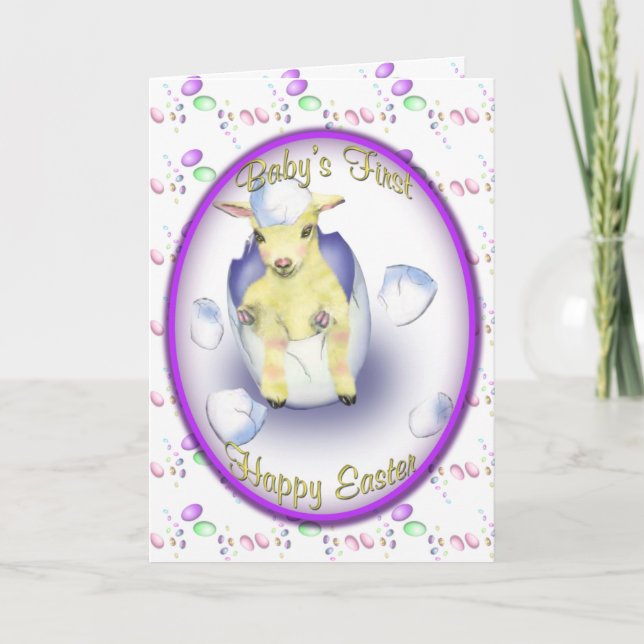 Easter Baby's First Easter Goat Egg Holiday Card (Front)