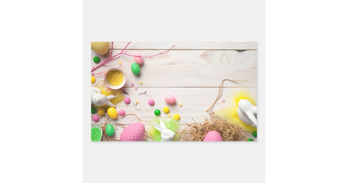 Easter Background with Easter Eggs Rectangular Sticker | Zazzle