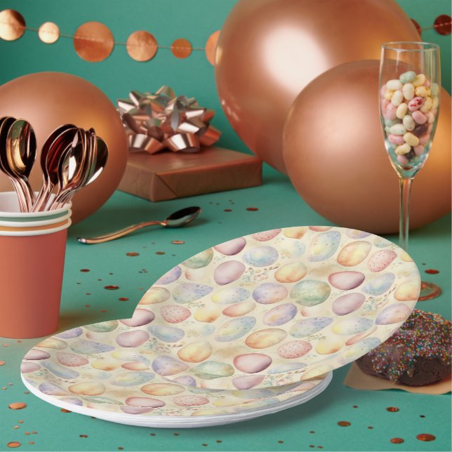 easter background with eggs, flowers and birds paper plates (Multi)