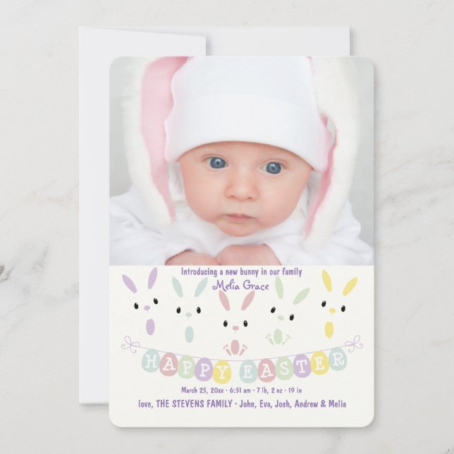 Easter Banner Photo Birth Announcement (Front)
