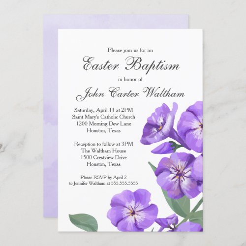 Easter Baptism Purple Floral Watercolor Beautiful Invitation