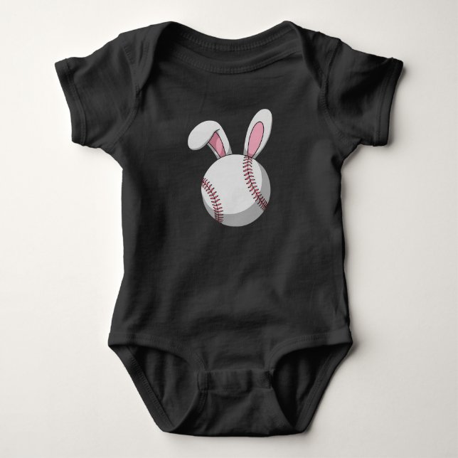 Easter Baseball Bunny Cute Rabbit Ears Baby Bodysuit (Front)