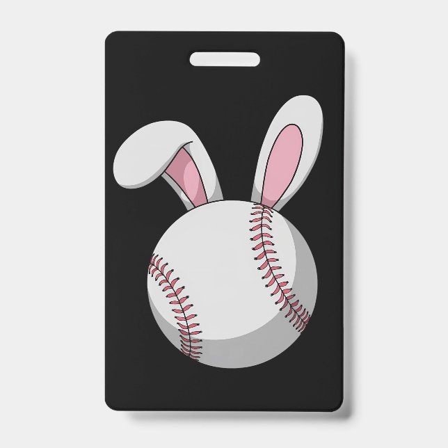Easter Baseball Bunny Cute Rabbit Ears Badge (Front)