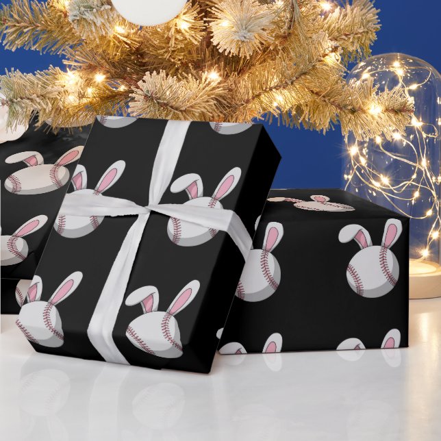 Easter Baseball Bunny Cute Rabbit Ears Wrapping Paper (Holidays)
