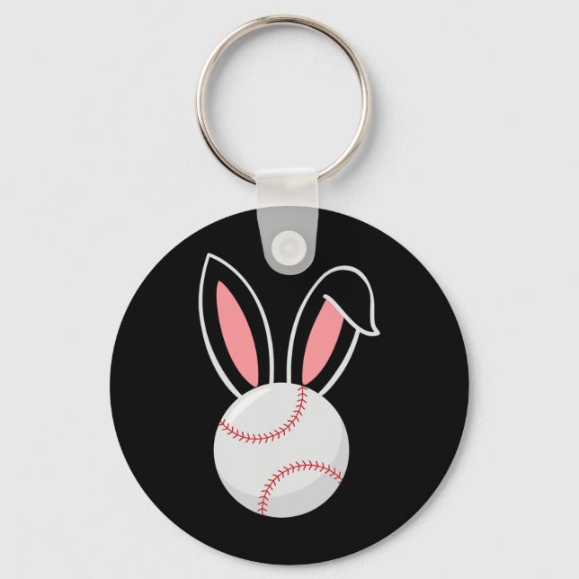 Easter Baseball Bunny Ears Fun Baseball Fan Easter Keychain (Front)