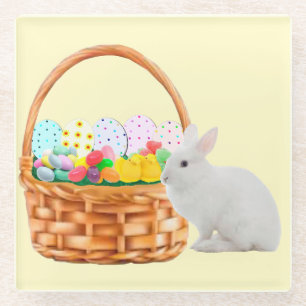 Easter Basket and Bunny Glass Coaster