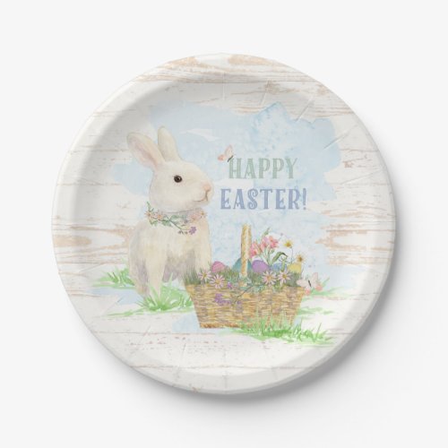 Easter Basket Bunny Rabbit Eggs Floral Watercolor Paper Plates