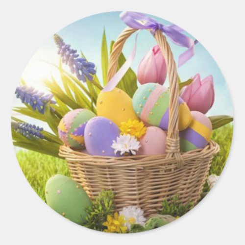 Easter basket classic round sticker