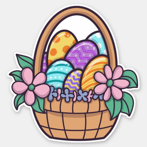 Easter Basket Easter Eggs And Flowers Sticker