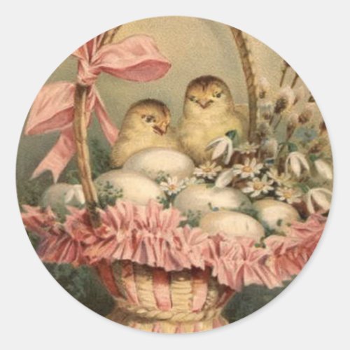 Easter Basket Egg Chick Pink Bow Classic Round Sticker