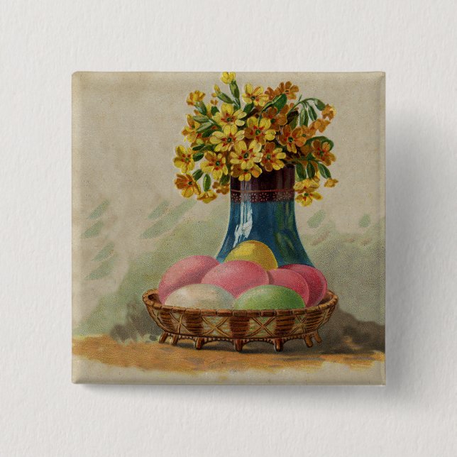 Easter Basket Eggs Flowers Antique Button (Front)