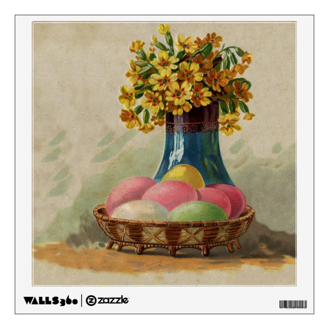 Easter Basket Eggs Flowers Antique Wall Decal (Front)