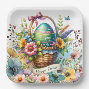 Easter Basket Eggs & Spring Flowers Paper Plates