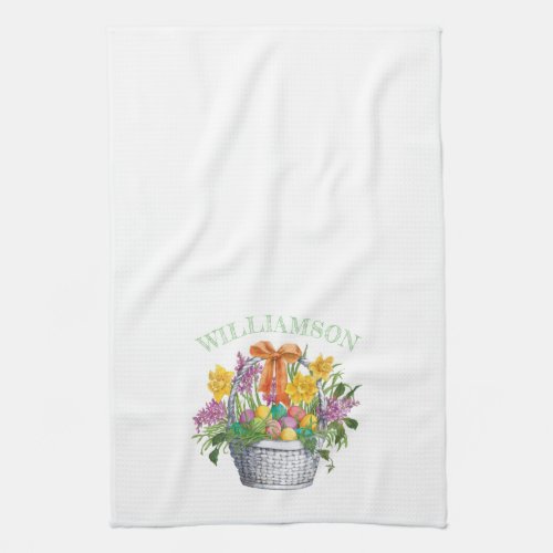 Easter Basket Eggs Yellow Purple Floral Name Kitchen Towel